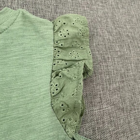 NEW! Girls Thereabouts Top Lace Ruffle Sleeves Hedge Green XS 6/6X Recycled Poly - Picture 7 of 10